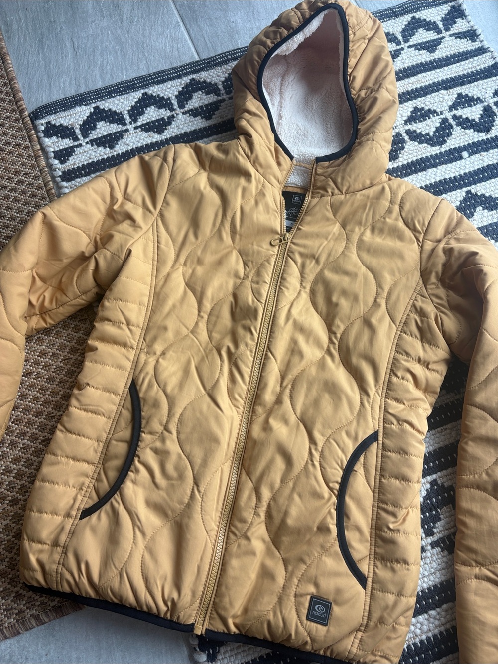 Rip Curl Women's Mustard Quilted Hooded Puffer Jacket Anti Series
